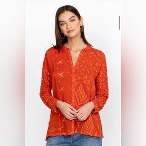 Johnny Was Rochelle Button Up Orange Embroidered Button-Up Top size XXL